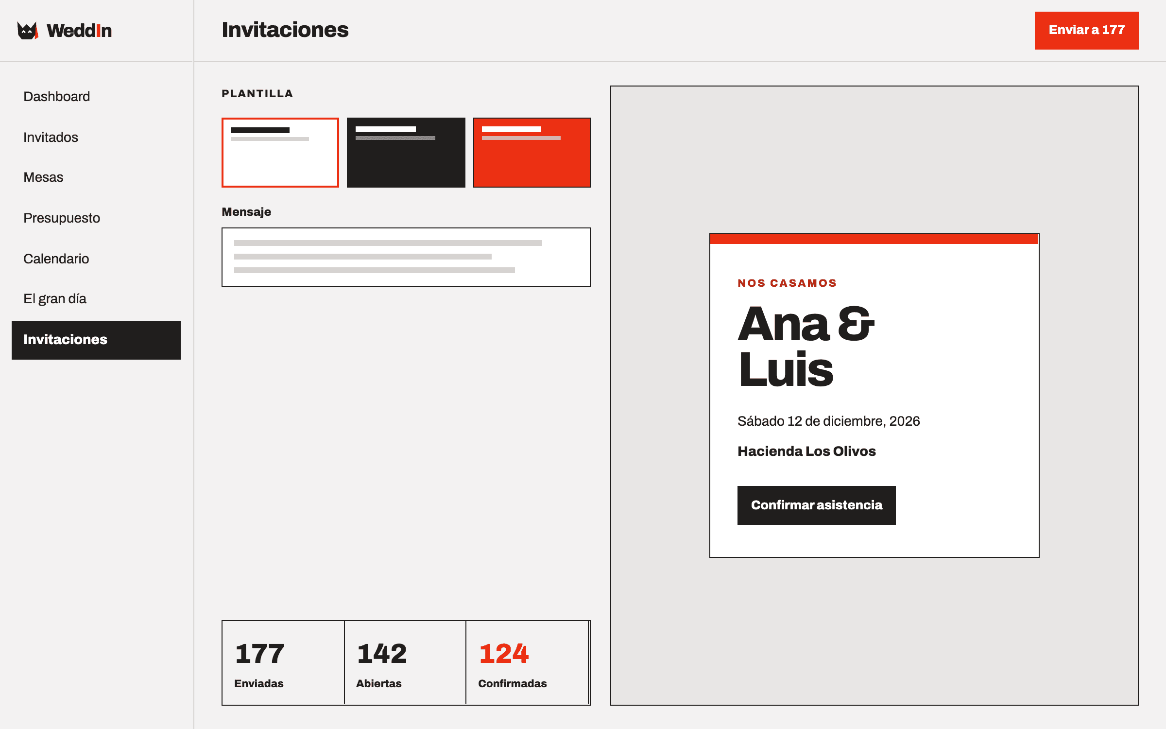 Captura de invitaciones en WeddIn